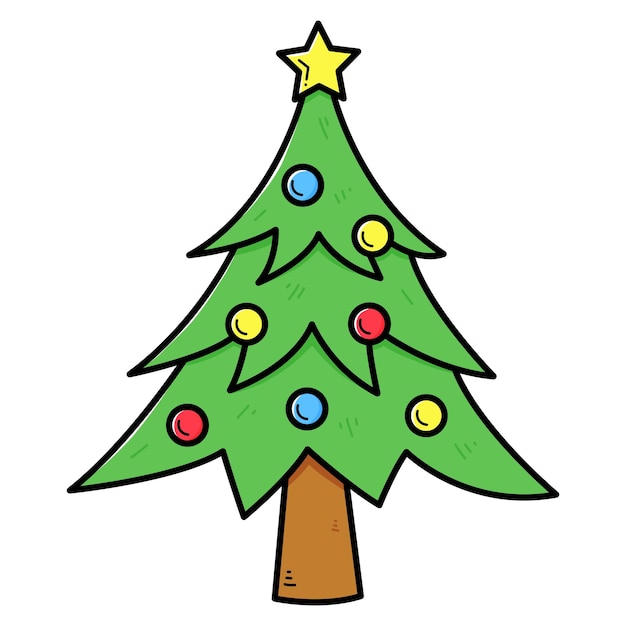 Joli arbre de Noël dans le style de dessin animé Vector isolé sur illustration blanche