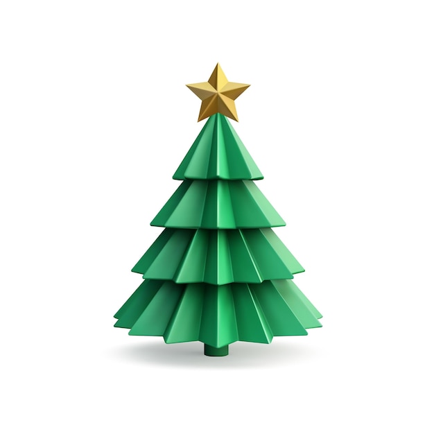 Vecteur joli arbre de noël vert polygonal symbole de noël icône 3d illustration vectorielle réaliste fêtes d'hiver épice traditionnelle avec étoile dorée sur le dessus jouet en plastique décoratif pour célébration festive isolé