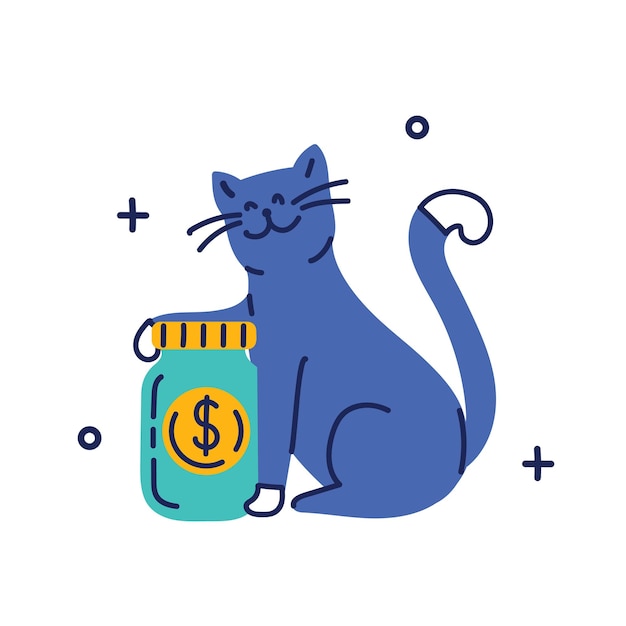 Vecteur joli banc de chats avec des pièces d'argent illustration vectorielle dans le style plat le concept d'épargne ou d'économiser de l'argent