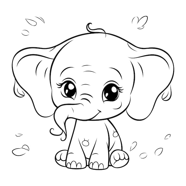 Vecteur joli bébé éléphant sur fond blanc illustration vectorielle pour livre de coloriage