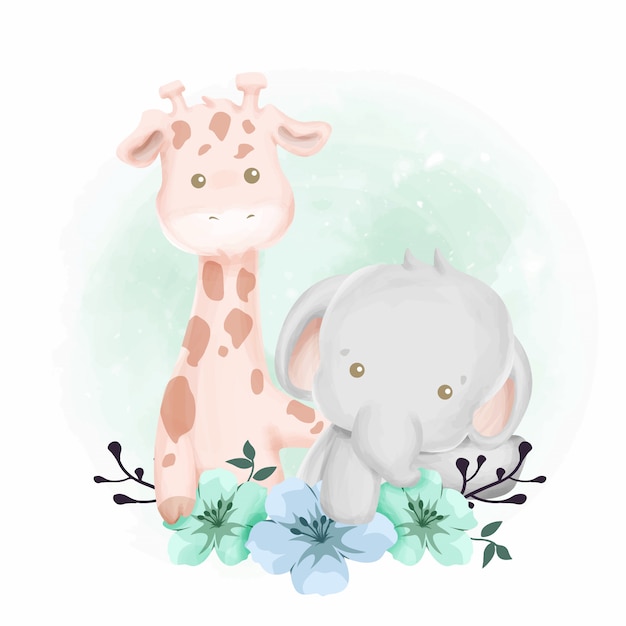 Joli Bébé Girafe Et éléphant