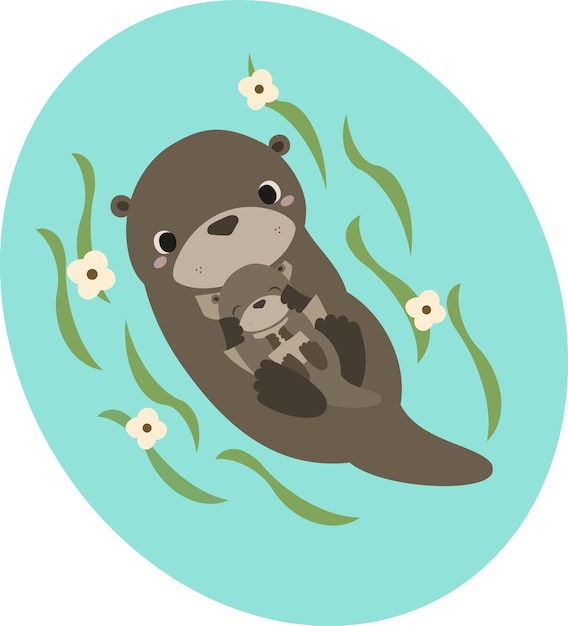 Maman loutre, imprimé loutre, maman et bébé loutre, bébé loutre