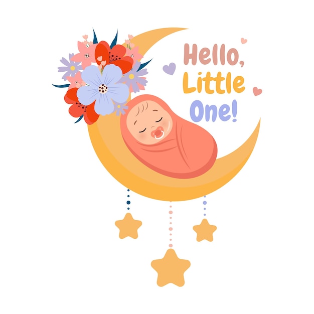 Joli bébé nouveau-né dormant sur une décoration de croissant de lune