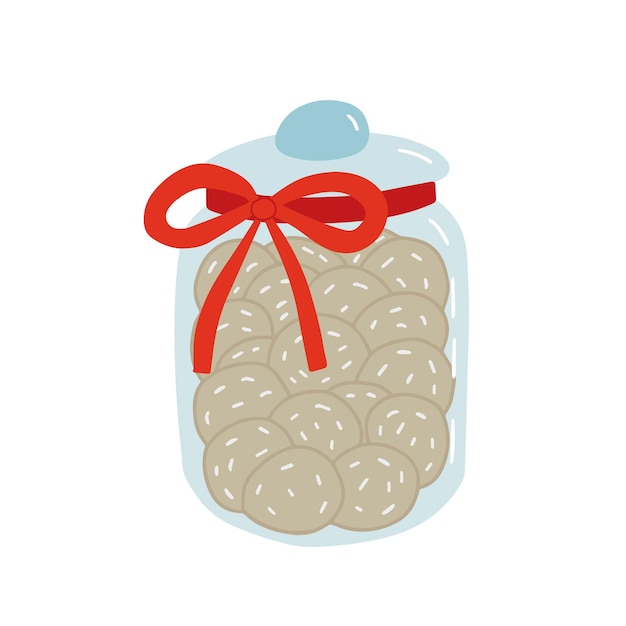 Joli Bocal En Verre Avec Cookie Et Ruban Vector Illusstration Carte De Voeux De Noël Avec Cookie En Pot