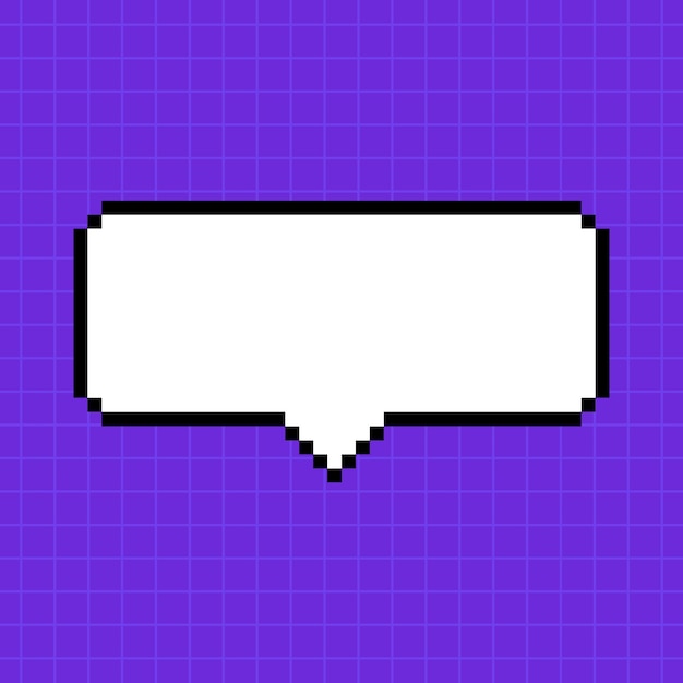 Vecteur joli cadre rectangulaire en forme de boîte de dialogue de pixels sur un fond violet élément vectoriel