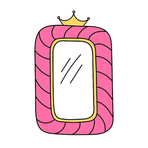 Joli cadre vectoriel rectangulaire avec couronne isolée sur fond blanc Miroir rose pour petit