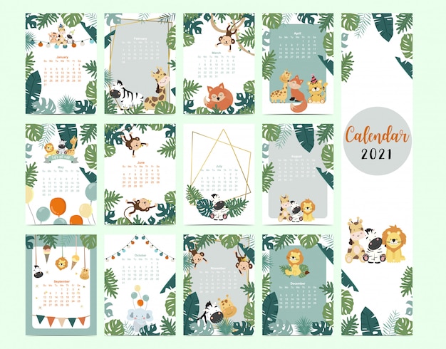 Joli Calendrier De Safari 2021 Avec Lion, Girafe, Zèbre, Renard, Singe Pour Enfants, Enfant, Bébé