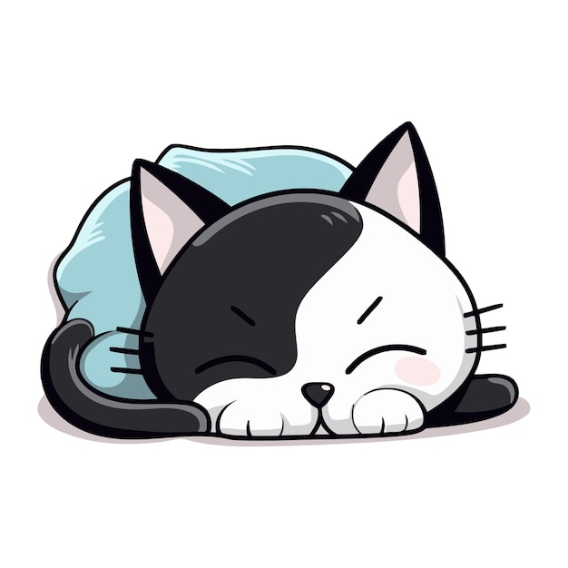 Vecteur joli chat de dessin animé endormi illustration vectorielle isolée sur fond blanc