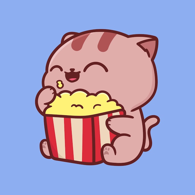 Joli Chat Heureux Avec Dessin Animé De Pop-corn