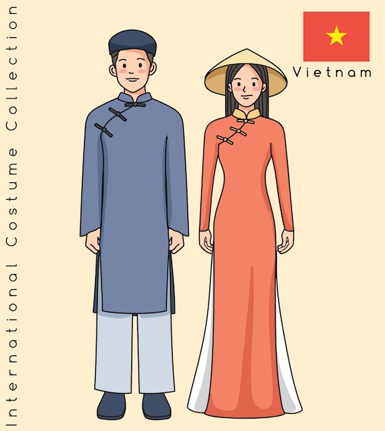 Vecteur joli couple asiatique avec des vêtements traditionnels