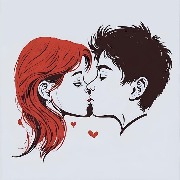 Vecteur joli couple baiser garçon et fille s'embrassant étreinte douce et romantique invitation de mariage