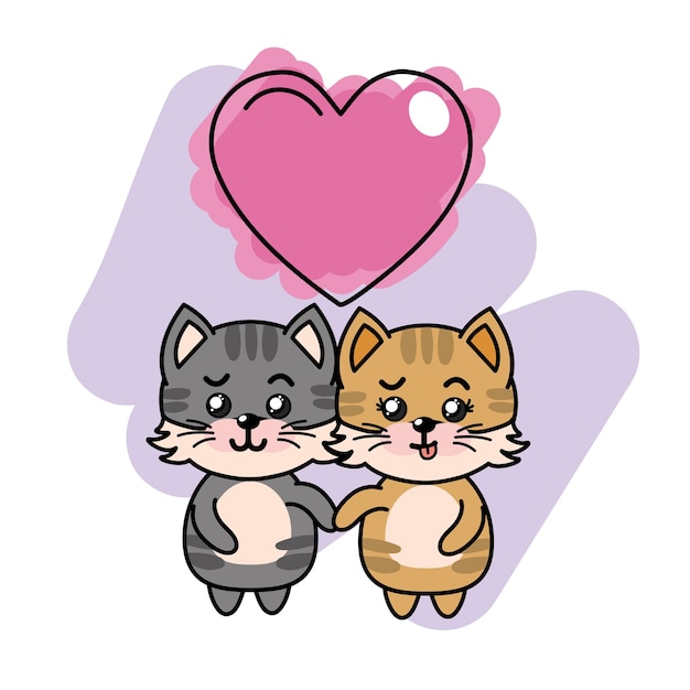 Joli Couple De Chats Avec Coeur