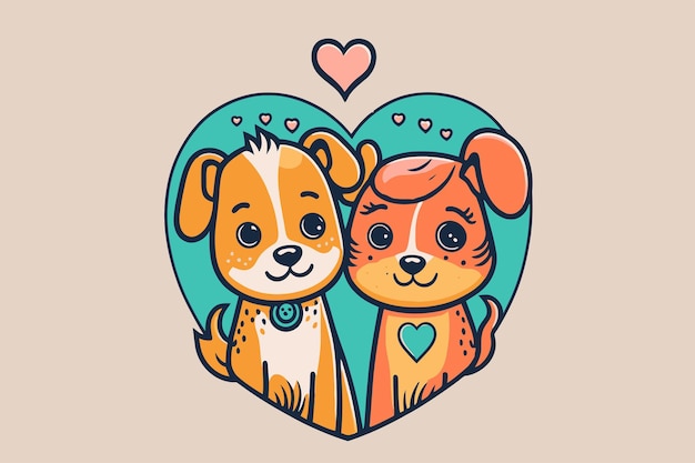 Vecteur joli couple chiens amoureux fond d'invitation de carte saint valentin animal