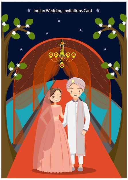 Vecteur joli couple de mariage indien pour carte de mariage