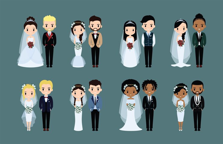 Joli couple de mariage plat mis en collection d'invitations d'illustration