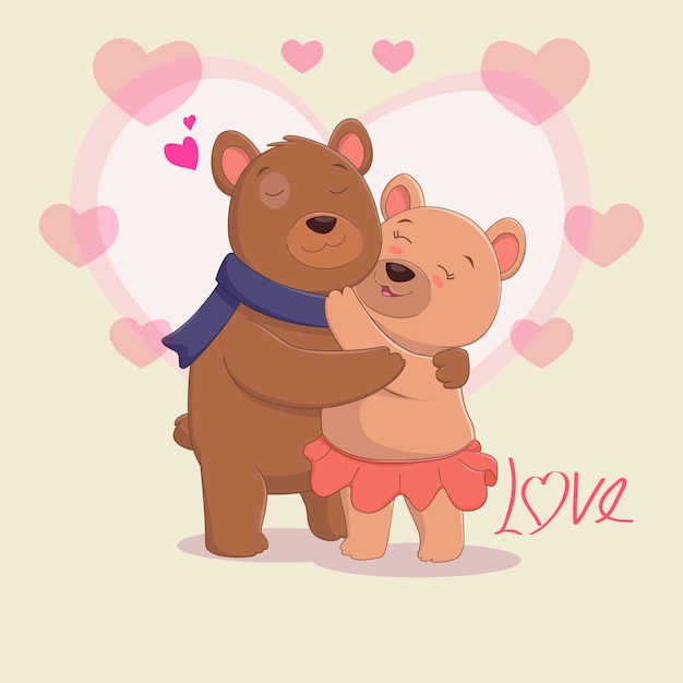 Joli Couple D'ours Brun Amoureux