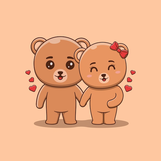 Joli couple d'ours de la Saint-Valentin, main dans la main