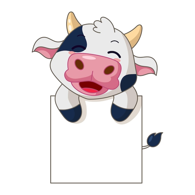 Un Joli Dessin Animé De Vache Avec Un Panneau Vide