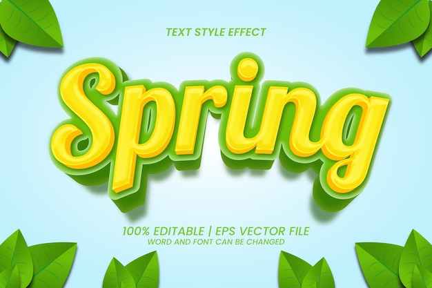 Vecteur joli effet de texte de style dessin animé de printemps 3d modifiable