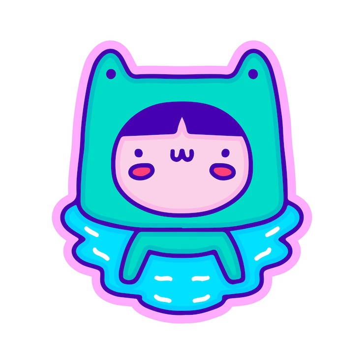Vecteur joli enfant en costume de grenouille nageant, illustration pour t-shirt, autocollant.