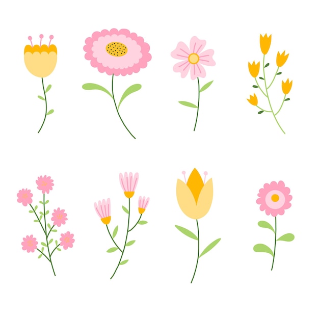 Joli ensemble coloré d'éléments floraux vectoriels Collection printanière de fleurs et de plantes aux couleurs vives