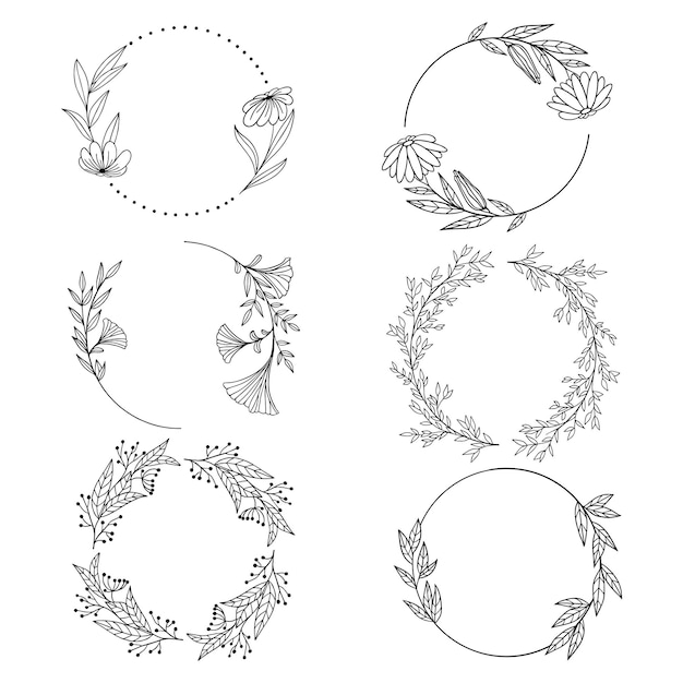 Joli ensemble dessiné à la main de plantes d'illustration vectorielle de fleurs pour le logo de conception de mariage et la carte de voeux