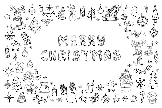 Joli ensemble d'éléments de Noël et du nouvel an dessinés à la main Illustration vectorielle EPS10 Style Doodle