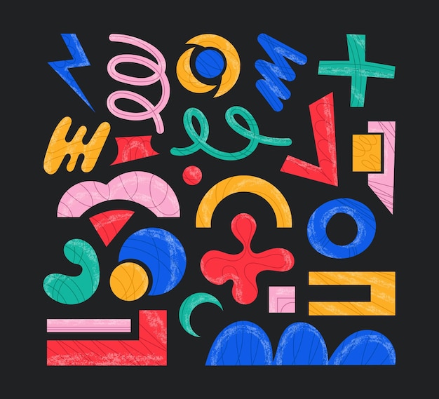 Un joli ensemble de formes géométriques de différentes formes d'éléments géométriques simples dans une conception plate