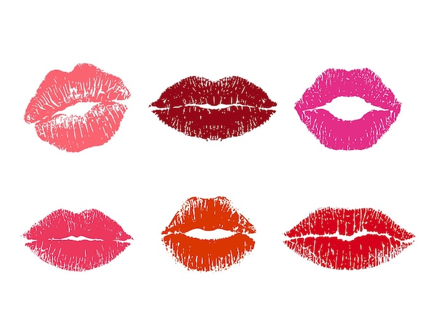 Joli ensemble d'impressions sur les lèvres Impressions des lèvres peintes avec du rouge à lèvres de différentes couleurs Lipstick pour femmes