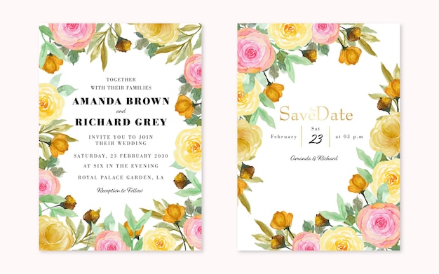 Joli Ensemble D'invitation De Mariage Floral Rustique Rose Et Jaune