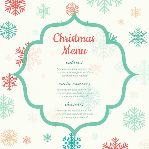 Joli fond de menu de Noël avec un dessin de flocon de neige