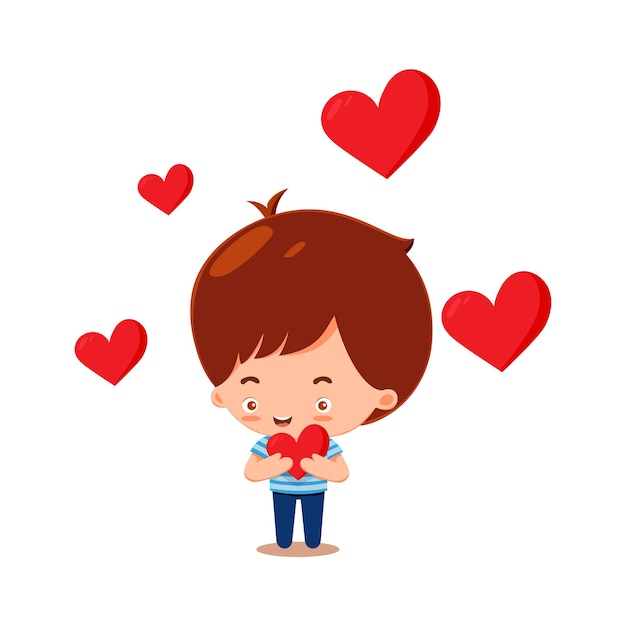 Joli garçon avec illustration vectorielle de signe d'amour main dessin animé