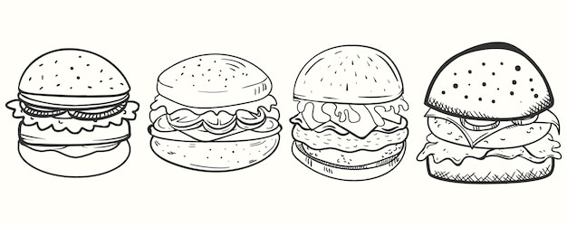 Joli Hamburger Dessiné à La Main Dans Un Style Doodle Ensemble D'illustration De Hamburgers