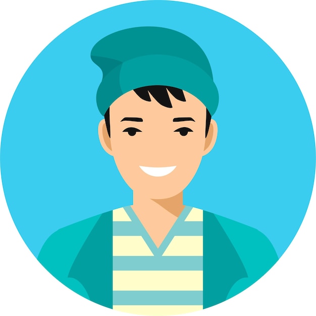 Joli jeune homme souriant au chapeau en illustration vectorielle de style plat