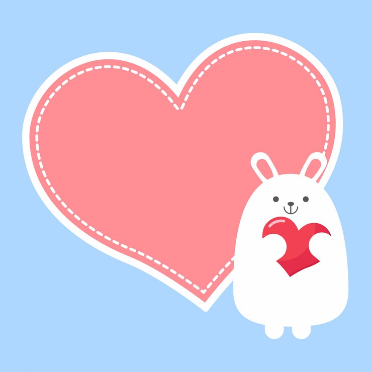 Vecteur joli lapin de dessin animé mignon avec grand coeur rose