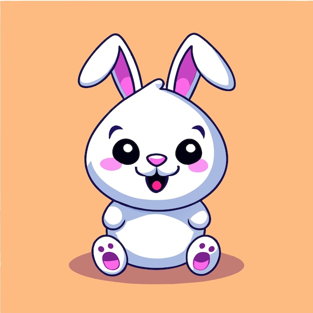 Vecteur joli lapin de pâques heureux dessiné à la main plat stylé autocollant de dessin animé concept d'icône isolé