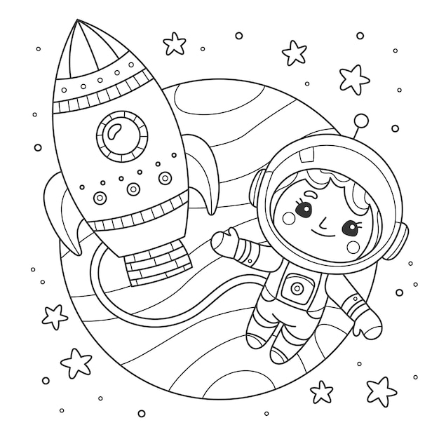 Vecteur joli livre de coloriage avec astronaute