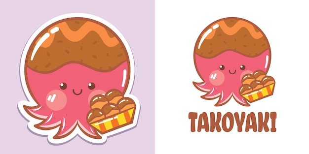 Vecteur un joli logo de takoyaki de personnage de dessin animé de poulpe et une illustration de mascotte