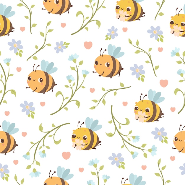 joli modèle sans couture avec des abeilles et des fleurs