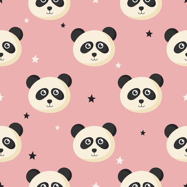 joli modèle sans couture avec bébé panda de dessin animé et étoile pour les enfants. animal sur fond rose.