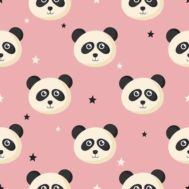 Joli Modèle Sans Couture Avec Bébé Panda De Dessin Animé Et étoile Pour Les Enfants. Animal Sur Fond Rose.