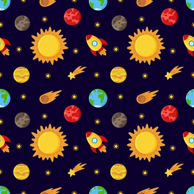 Joli Modèle Sans Couture Avec Soleil Et Planètes. Motif De L'espace.