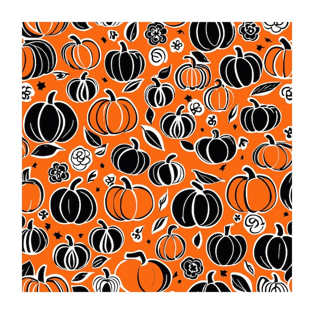 Vecteur un joli motif de citrouille noire et orange