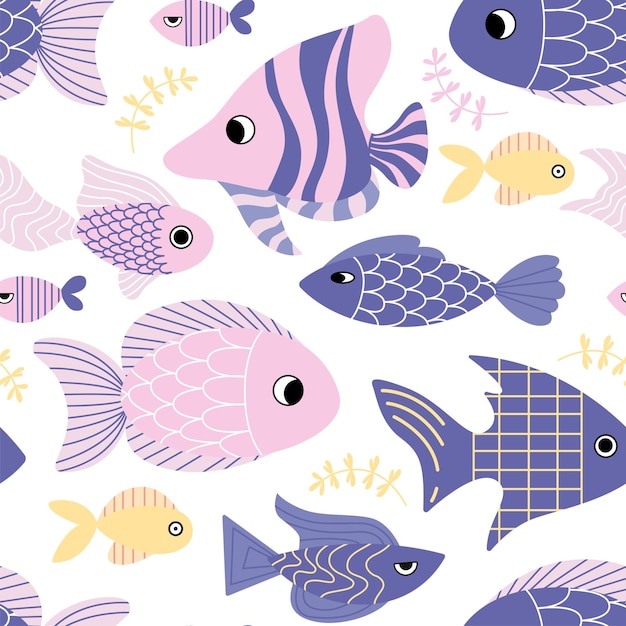 Vecteur joli motif enfantin sans couture avec des poissons d'animaux de mer fond clair pour la conception de textile