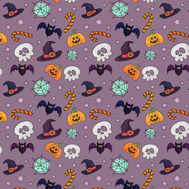 Joli Motif D'halloween Avec Crâne Et Chapeaux