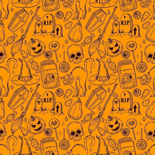 Joli Motif Halloween Sans Couture D'attributs Magiques Et De Bonbons