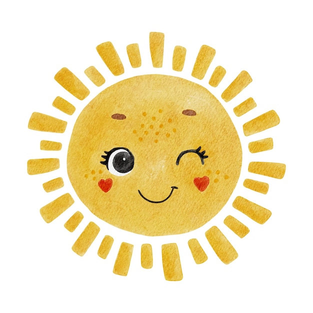 Joli Personnage D'aquarelle De Soleil Vecteur De Soleil Heureux Soleil D'été Avec Les Yeux Vecteur Isolé De Soleil