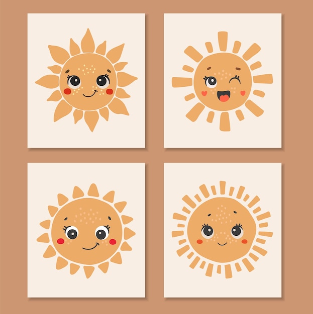 Joli Personnage De Dessin Animé De Coucher De Soleil Vecteur De Coucher De Soleil Heureux Soleil D'été Avec Les Yeux Ensemble De Soleil Isolé