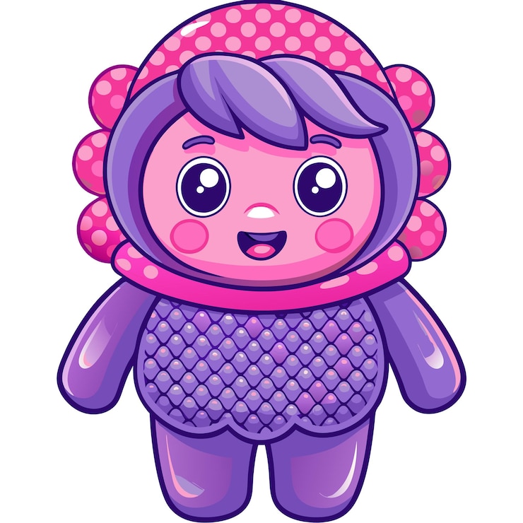 Vecteur joli personnage de dessin animé avec des couleurs roses et violettes