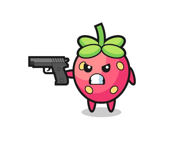 Le Joli Personnage De Fraise Tire Avec Une Arme à Feu